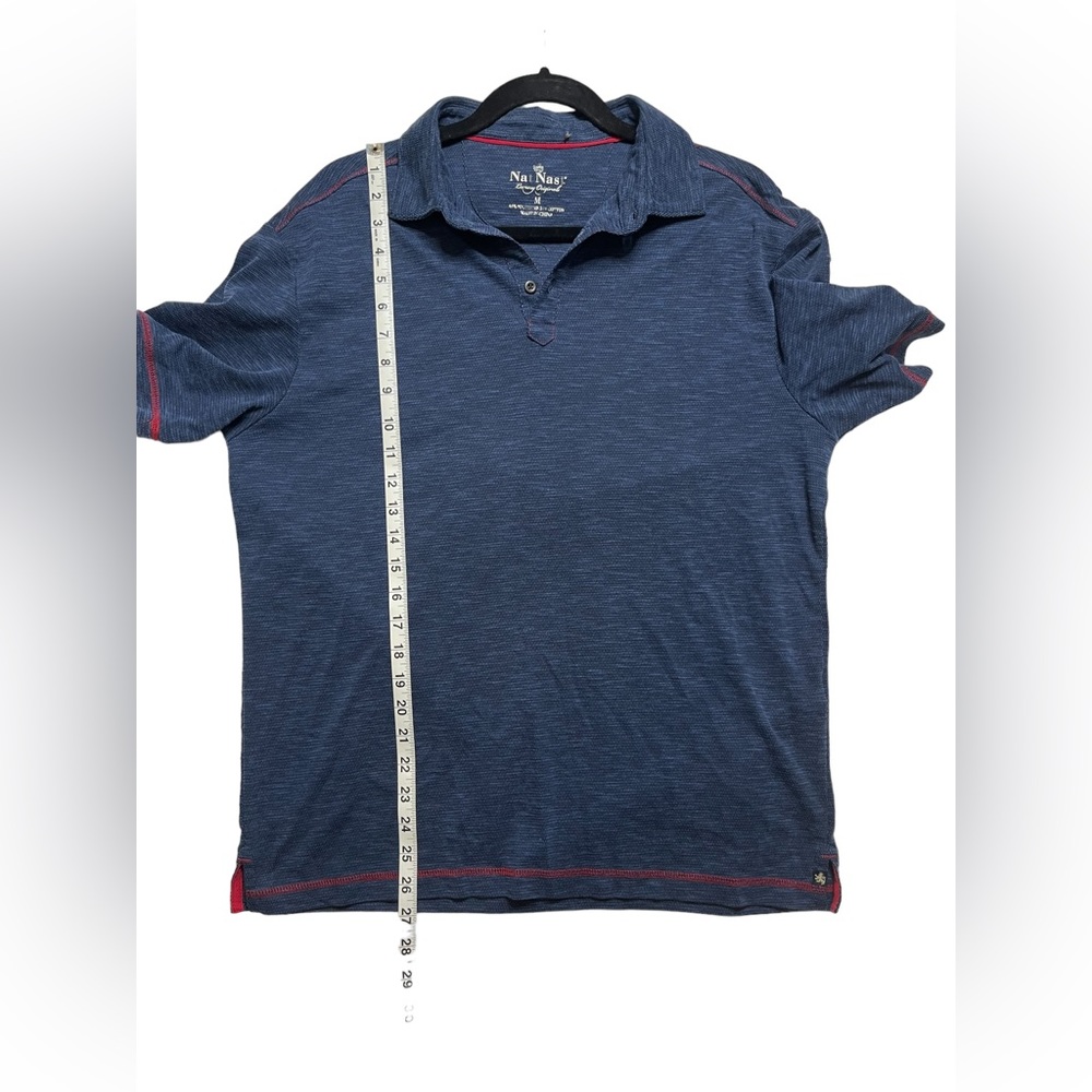Nat Nast PoloShirt Mens Size M Blue Heathered short sleeve Collar Red Trim